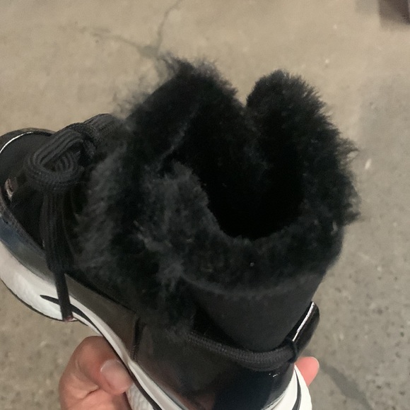 Fur Lined Thick Sole Winter High Top Sneaker in Black Faux Suede, Women’s - Picture 13 of 15